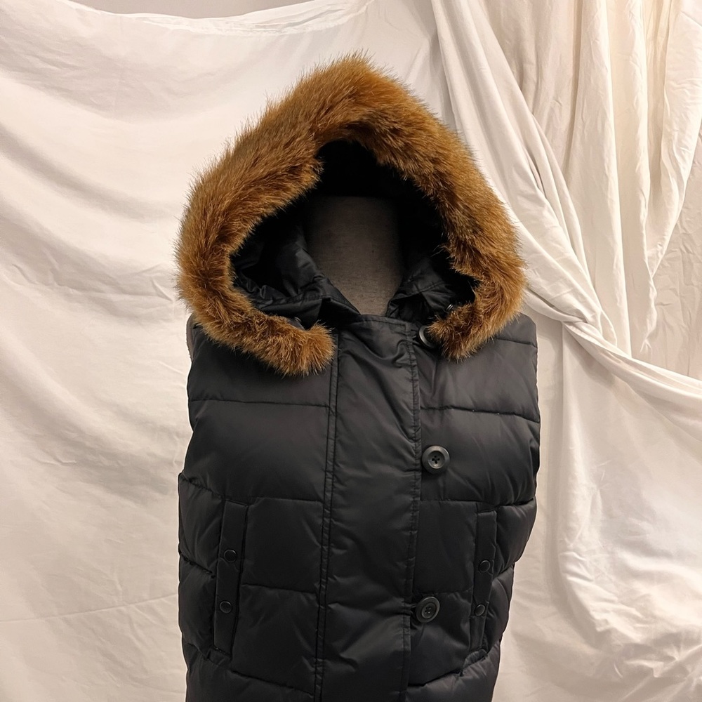 Gap puffer vest with detachable fur trim.